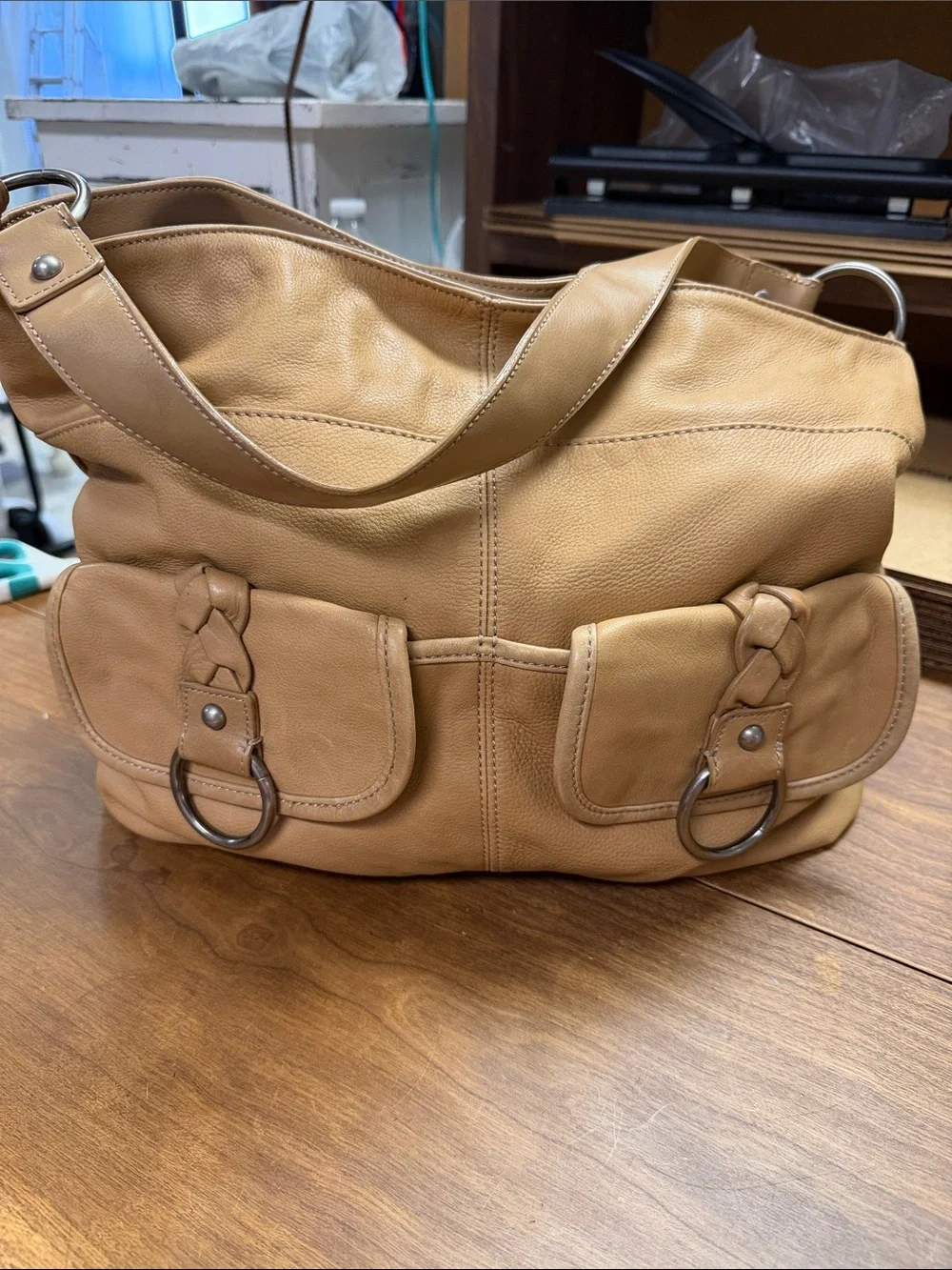 Kenneth Cole Reaction Tan Leather Hobo Bag Vintage Y2K